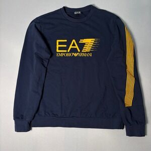 EA7 Emporio Armani Mens Navy Blue Yellow Logo Stripe Sweatshirt 7VPM67 PJ05Z L
